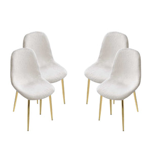 SET DA 4 SEDIE IMBOTTITE TEDDY IN TESSUTO BIANCO CON GAMBE ORO 44X48X88 CM