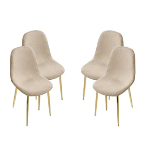 SET 4 SEDIE IMBOTTITE TEDDY IN TESSUTO BEIGE CON GAMBE ORO 44X48X88 CM