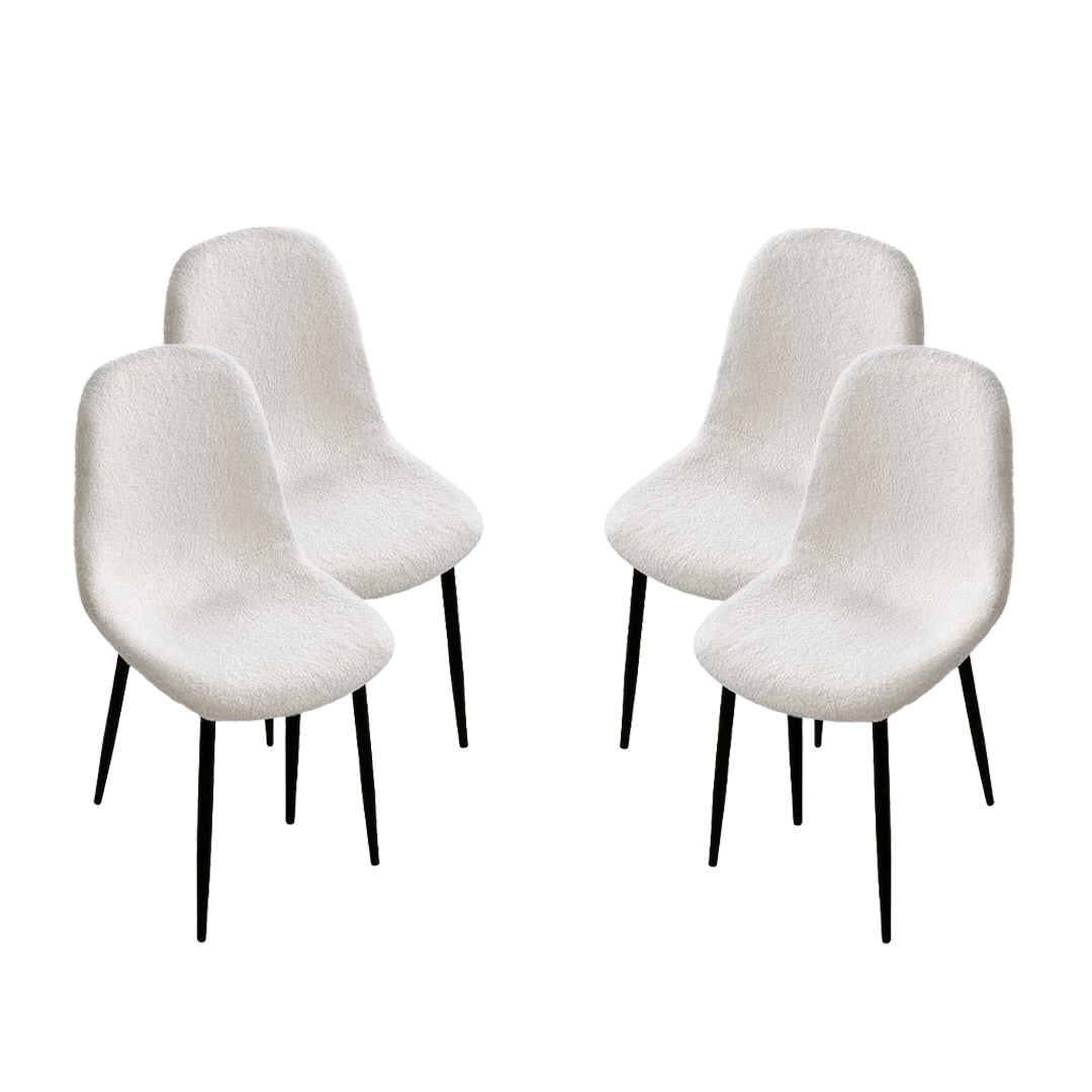 SET DA 4 SEDIE IMBOTTITA TEDDY IN TESSUTO BIANCO CON GAMBE NERE 44X48X88 CM