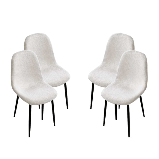 SET DA 4 SEDIE IMBOTTITA TEDDY IN TESSUTO BIANCO CON GAMBE NERE 44X48X88 CM