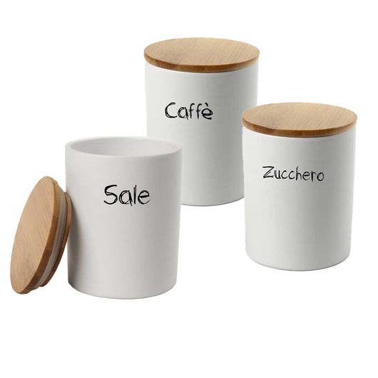 MAURY'S TRIS BARATTOLI PER ZUCCHERO TONDI 10X13 CM CON TOP IN LEGNO E CHIUSURA ERMETICA AD INCASTRO