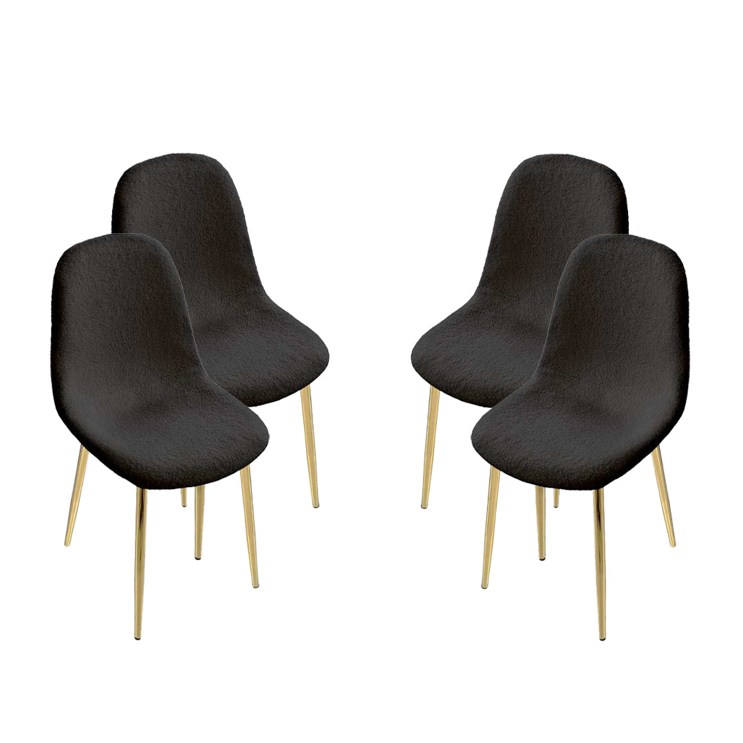 SET DA 4 SEDIE IMBOTTITE TEDDY IN TESSUTO NERO CON GAMBE ORO 44X48X88 CM