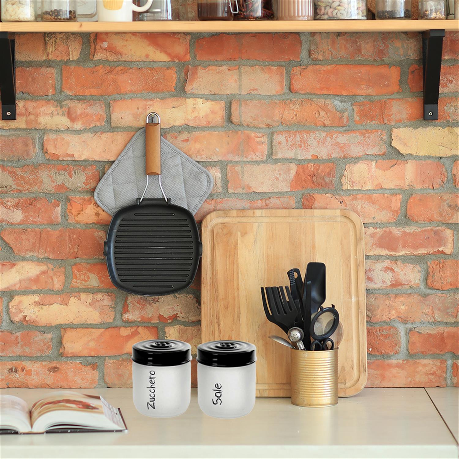 MAURY'S SET DI 2 BARATTOLI TONDI IN VETRO SATINATO PER ZUCCHERO E SALE DA 425 ML