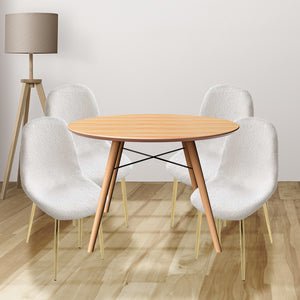 SET DA 4 SEDIE IMBOTTITE TEDDY IN TESSUTO BIANCO CON GAMBE ORO 44X48X88 CM