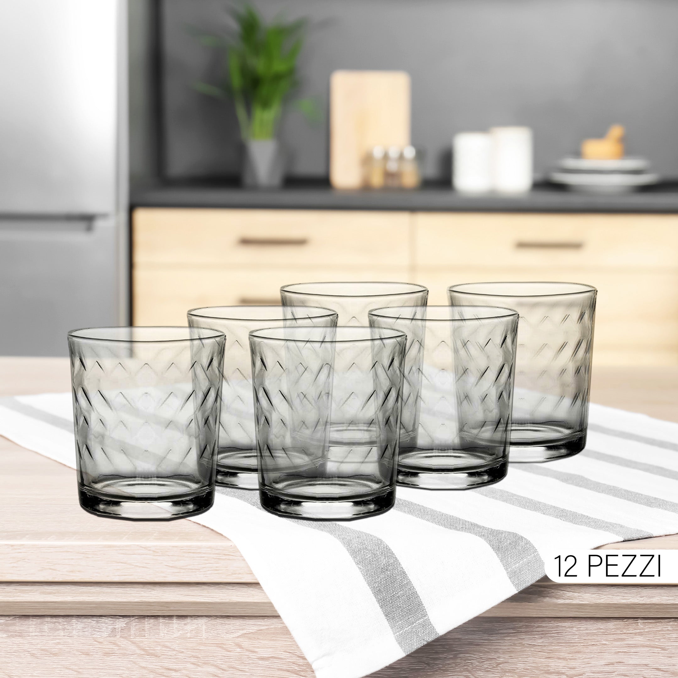 SET DI 12 BICCHIERI MODELLO ZIG ZAG REALIZZATI IN VETRO PER ACQUA CAPIENZA DA 250 ML