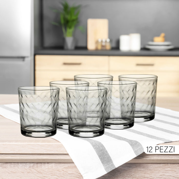 SET DI 12 BICCHIERI MODELLO ZIG ZAG REALIZZATI IN VETRO PER ACQUA CAPIENZA DA 250 ML
