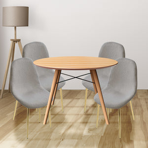 SET DA 4 SEDIE IMBOTTITE TEDDY IN TESSUTO GRIGIO CON GAMBE ORO 44X48X88 CM