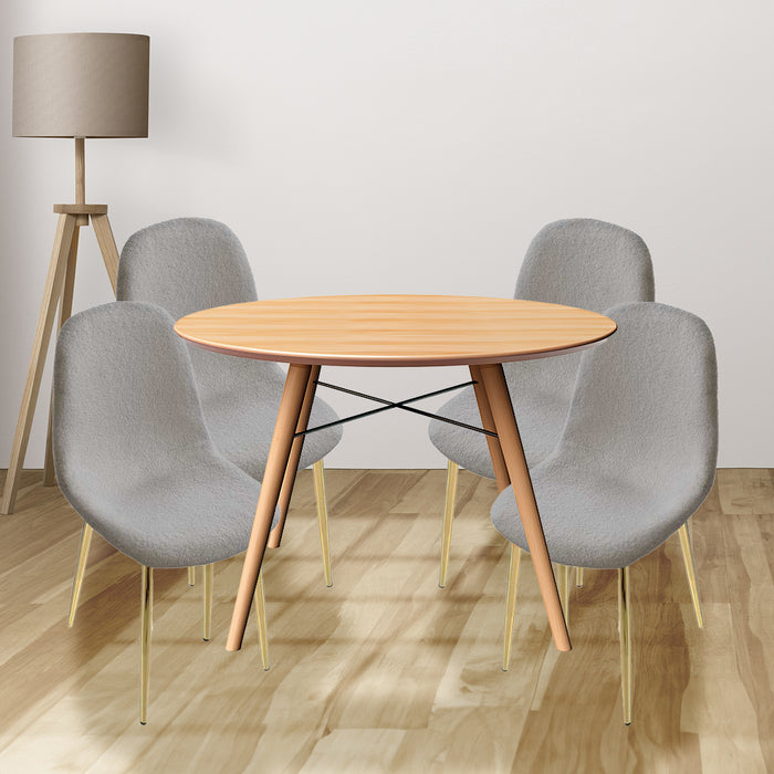 SET DA 4 SEDIE IMBOTTITE TEDDY IN TESSUTO GRIGIO CON GAMBE ORO 44X48X88 CM