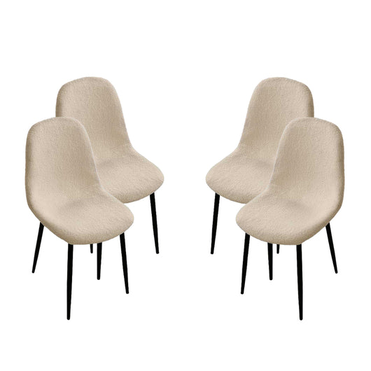 SET 4 SEDIE IMBOTTITE TEDDY IN TESSUTO BEIGE CON GAMBE NERE 44X48X88 CM