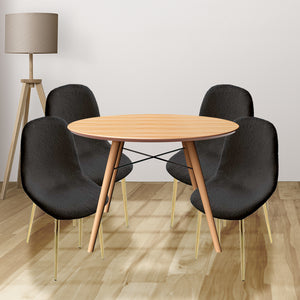 SET DA 4 SEDIE IMBOTTITE TEDDY IN TESSUTO NERO CON GAMBE ORO 44X48X88 CM