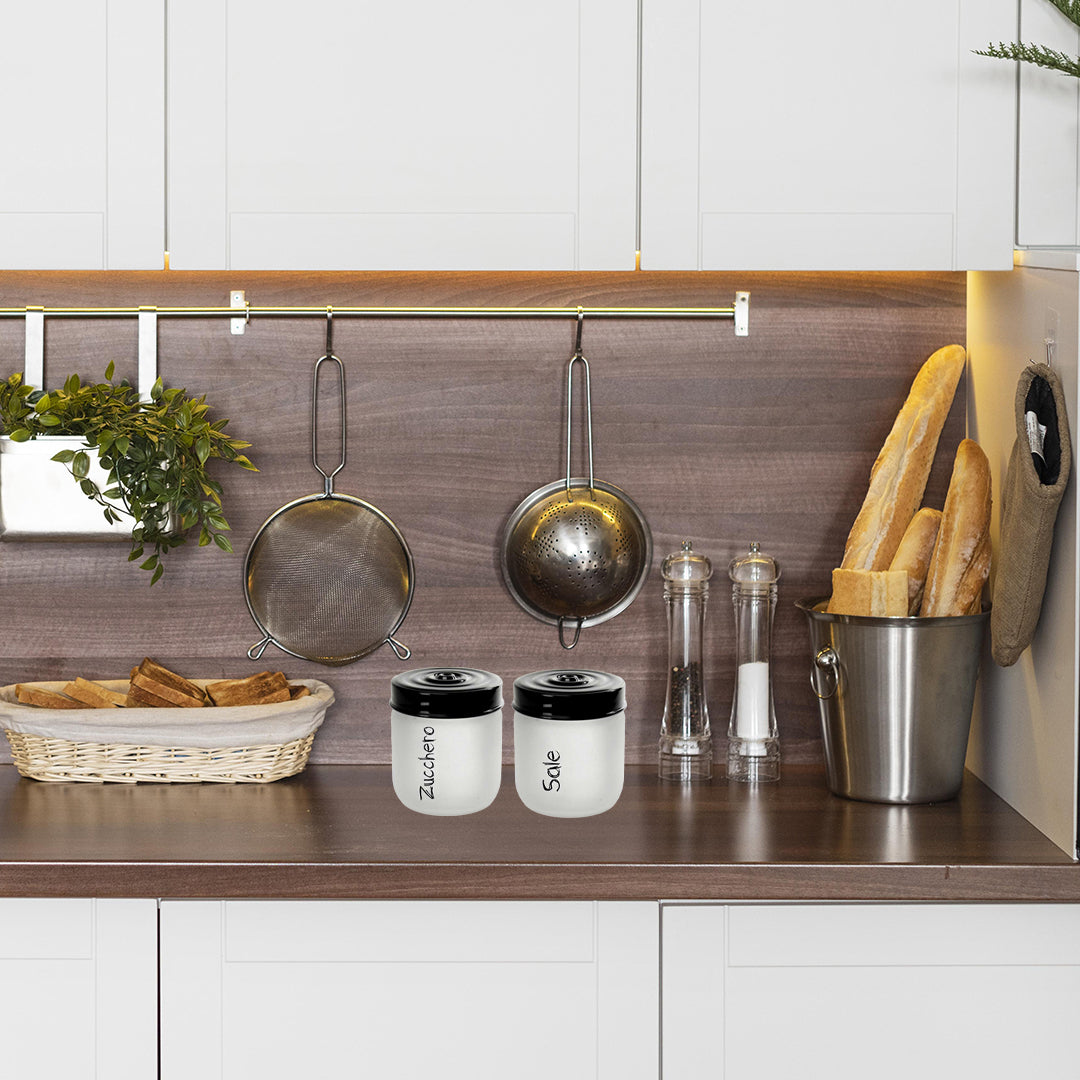 MAURY'S SET DI 2 BARATTOLI TONDI IN VETRO SATINATO PER ZUCCHERO E SALE DA 425 ML