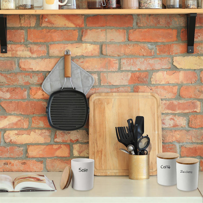 MAURY'S TRIS BARATTOLI PER ZUCCHERO TONDI 10X13 CM CON TOP IN LEGNO E CHIUSURA ERMETICA AD INCASTRO