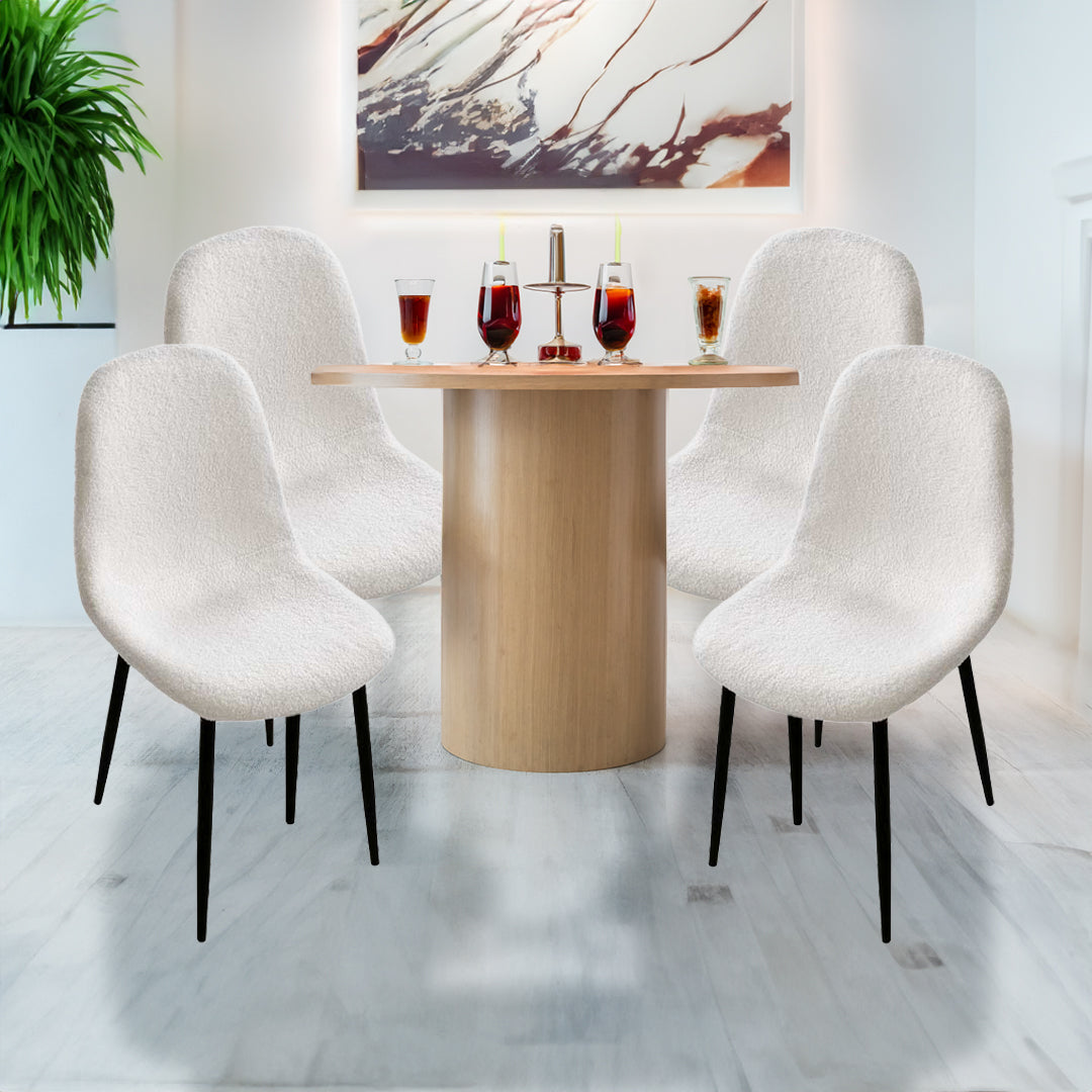 SET DA 4 SEDIE IMBOTTITA TEDDY IN TESSUTO BIANCO CON GAMBE NERE 44X48X88 CM