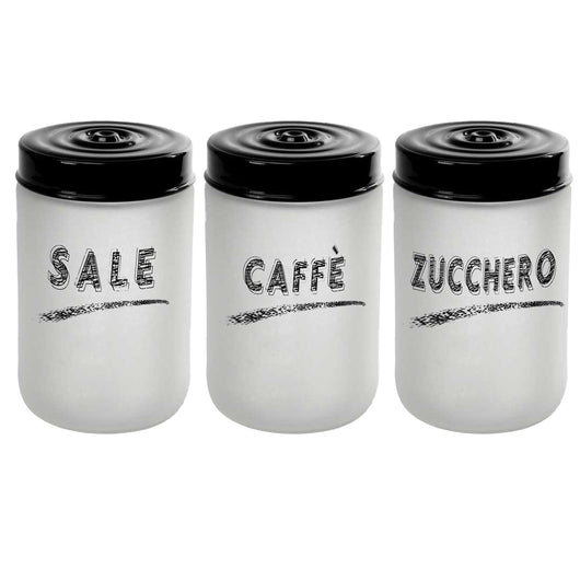 MAURY'S TRIS DI BARATTOLI IN VETRO SATINATO OPACO DA 660CC CON TOP NERO