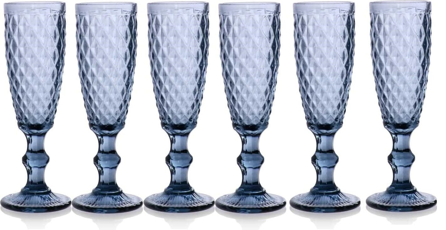SET 6 CALICI FLUTE DIAMANTE DA 140CC IN COLORE BLU