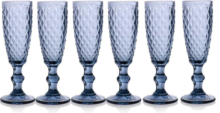 SET 6 CALICI FLUTE DIAMANTE DA 140CC IN COLORE BLU