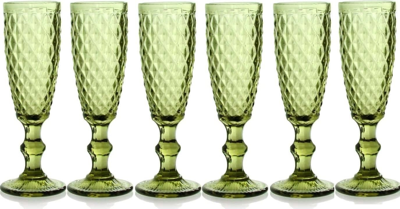 SET 6 CALICI FLUTE DIAMANTE DA 140CC IN COLORE VERDE