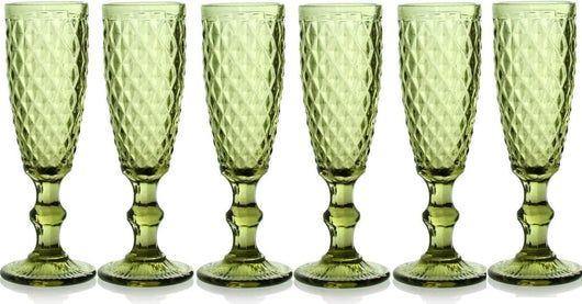 SET 6 CALICI FLUTE DIAMANTE DA 140CC IN COLORE VERDE