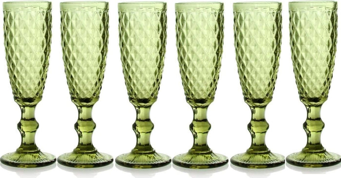 SET 6 CALICI FLUTE DIAMANTE DA 140CC IN COLORE VERDE