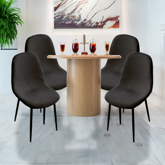 SET DA 4 SEDIE IMBOTTITE TEDDY TESSUTO NERO CON GAMBE NERE 44X48X88 CM