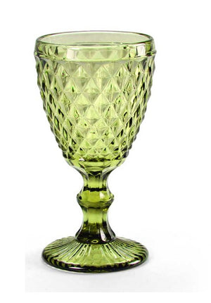 SET 6CALICI DIAMANTE REALIZZATI IN VETRO PER VINO DA 210 CC COLORE VERDE