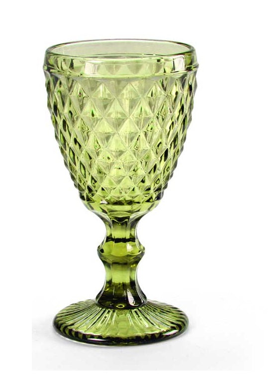 SET 6CALICI DIAMANTE REALIZZATI IN VETRO PER VINO DA 210 CC COLORE VERDE