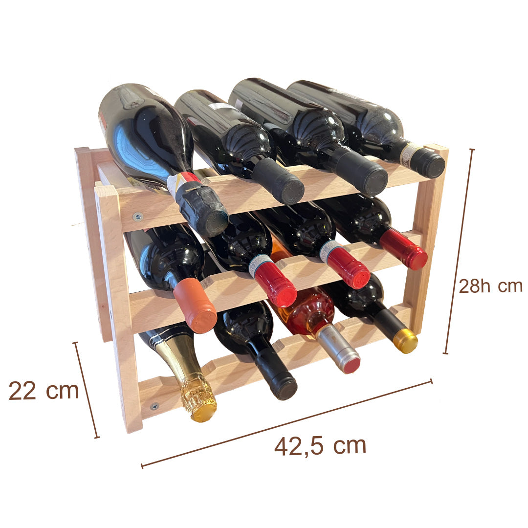 SCAFFALE PORTABOTTIGLIE CANTINETTA IN LEGNO DI FAGGIO 42.5 X22 X 28CM 12 POSTI