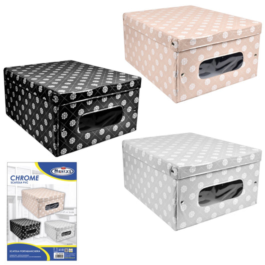 KIT SET 3 PZ MAURY'S SCATOLA PORTABIANCHERIA CROME IN PVC 48 X 36X 24 CM ASSOR