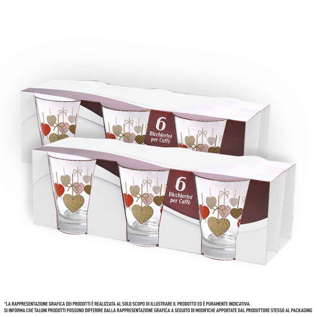 BATTICUORE SET 12 BICCHIERINI DA CAFFÈ IN VETRO CON DESIGN CUORE