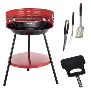 MAURY'S SET BARBECUE TONDO 4 POSIZIONI 36X55H CM + VENTAGLIO DA 32 CM + GRILL SET 3 UTENSILI 43 CM