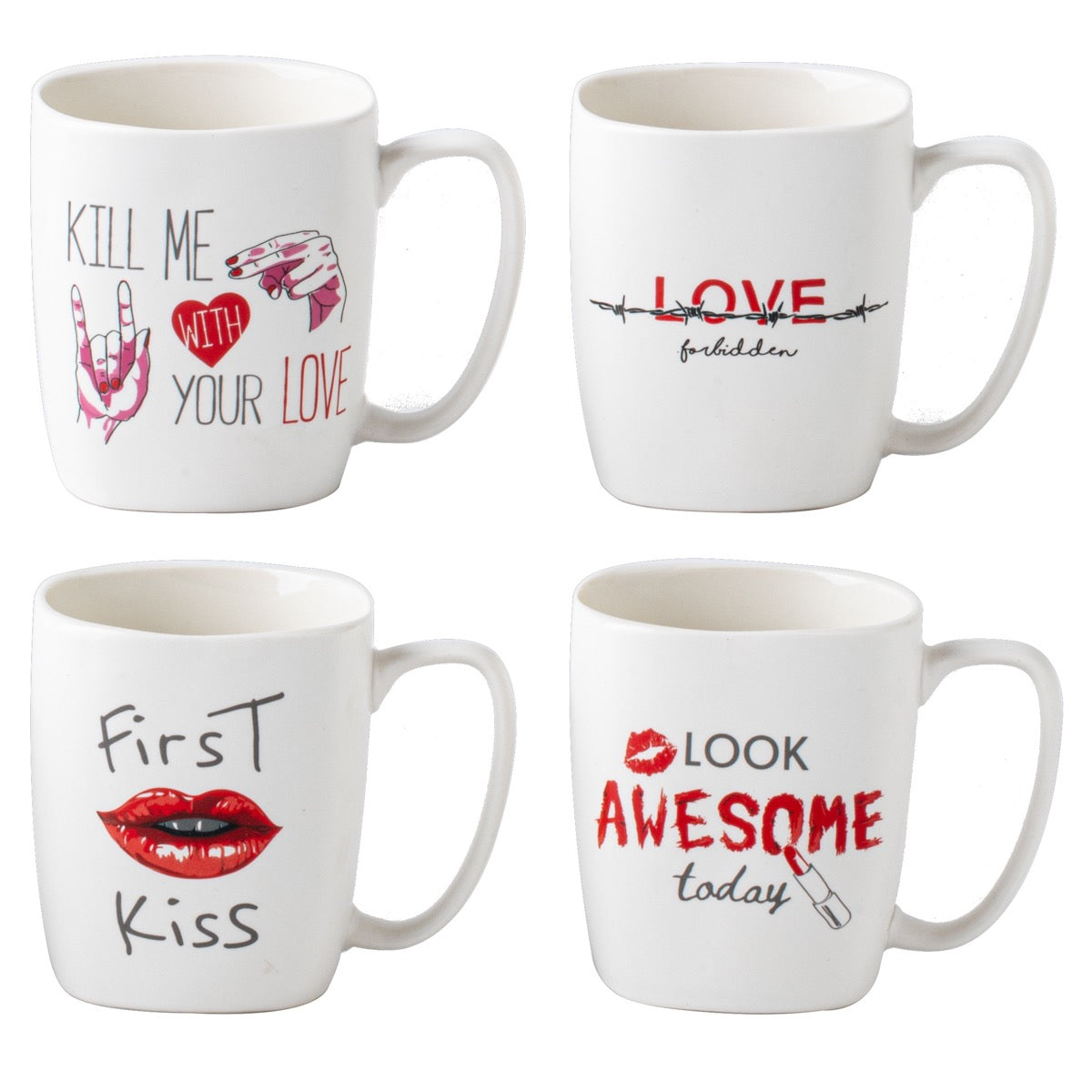 MAURY'S SET 4 TAZZE KISS CON DECORO ASSORTITO DA 390 CC