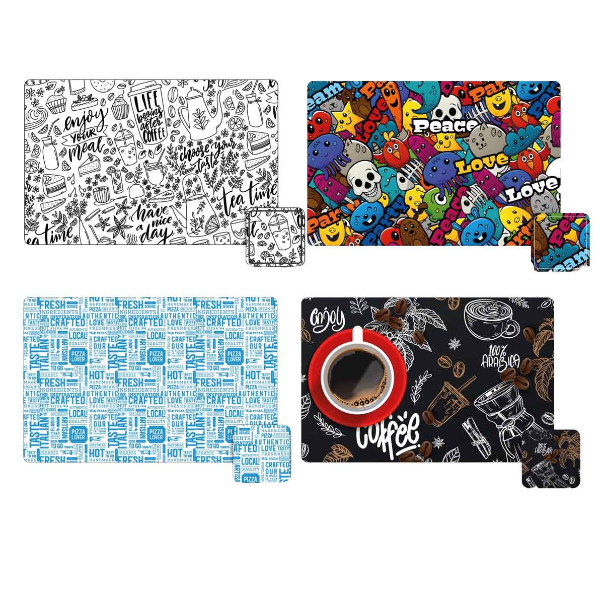 MAURY'S SET 4 TOVAGLIETTE CON SOTTOBICCHIERE COORDINATO ASSORTITO