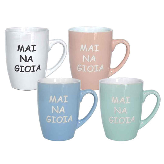 MAURY'S SET DI 4 TAZZE MUG DA 350CC LINEA SCRIPT IN COLORE E SCRITTA ASSORTITA