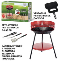 MAURY'S SET BARBECUE TONDO 4 POSIZIONI 36X55H CM + VENTAGLIO DA 32 CM + GRILL SET 3 UTENSILI 43 CM