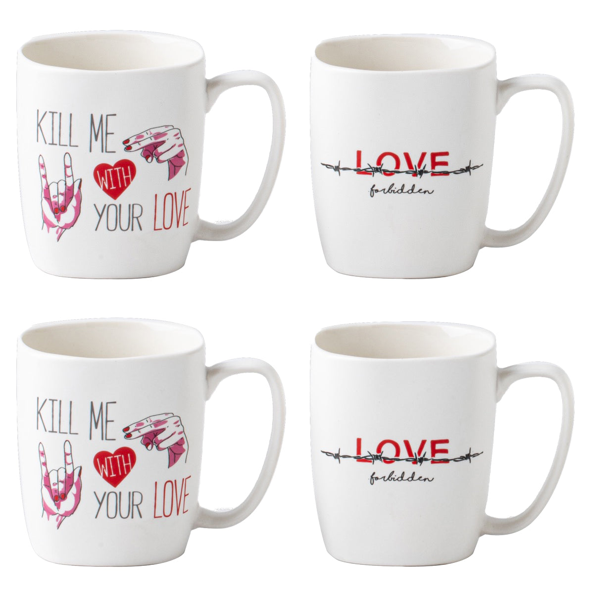 MAURY'S SET 4 TAZZE KISS CON DECORO ASSORTITO DA 390 CC