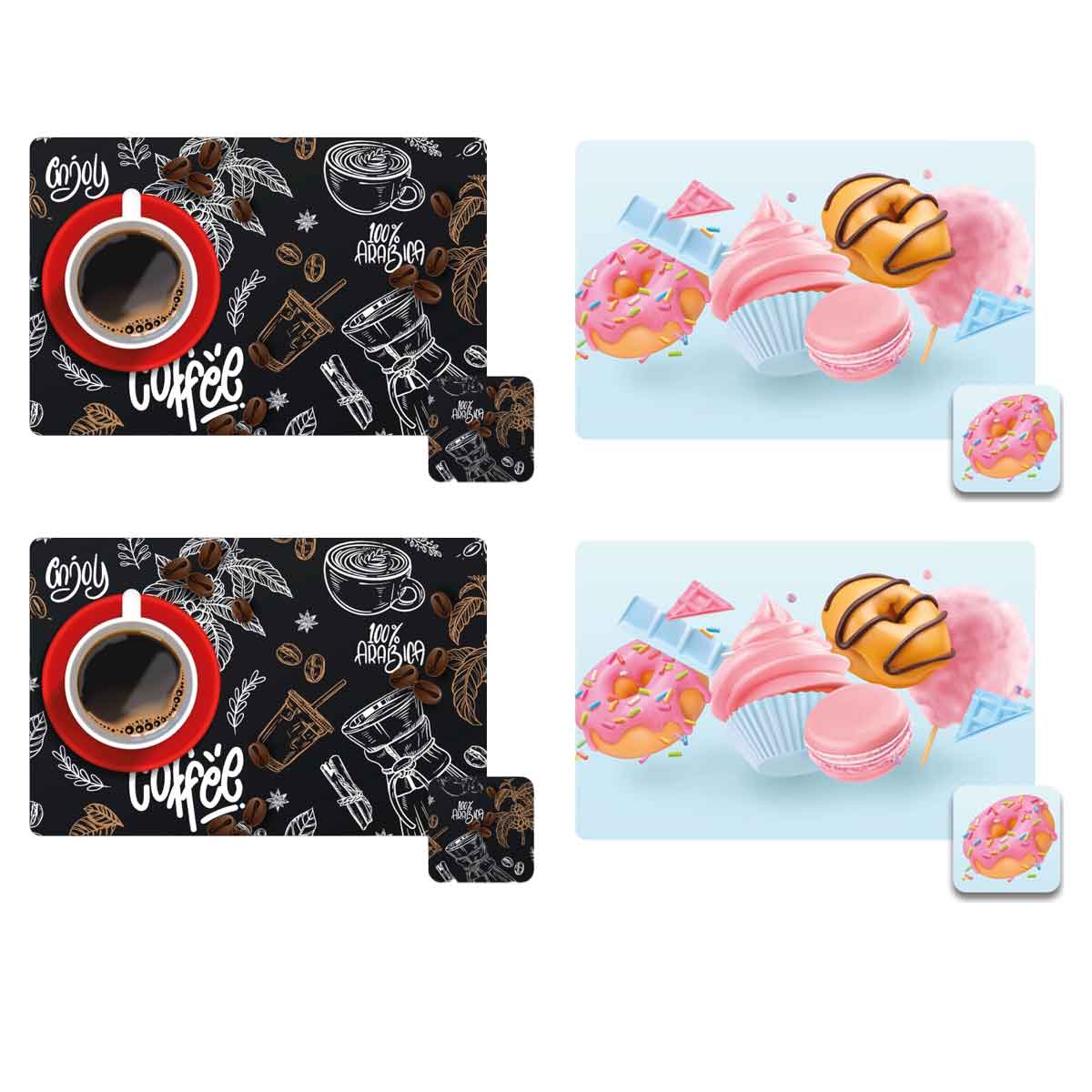 MAURY'S SET 4 TOVAGLIETTE CON SOTTOBICCHIERE COORDINATO ASSORTITO