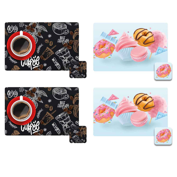 MAURY'S SET 4 TOVAGLIETTE CON SOTTOBICCHIERE COORDINATO ASSORTITO