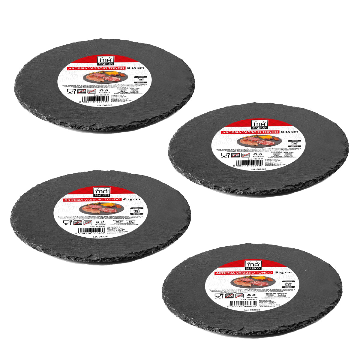 MAURY'S SET 4 VASSOI TONDI IN ARDESIA DIAMETRO 15 CM PER ANTIPASTI O DESSERT