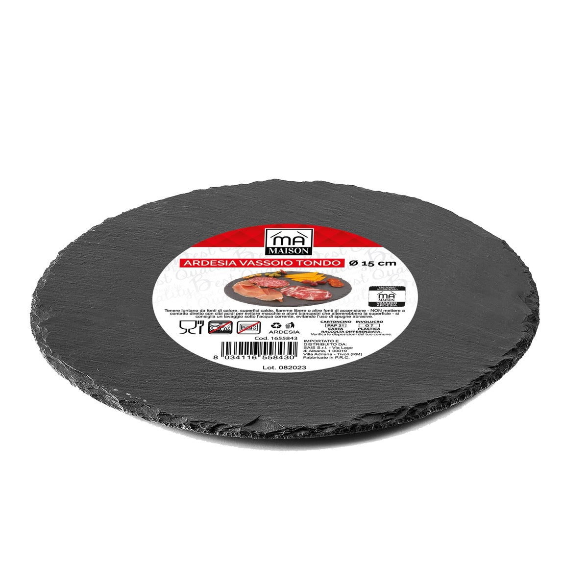 MAURY'S SET 4 VASSOI TONDI IN ARDESIA DIAMETRO 15 CM PER ANTIPASTI O DESSERT