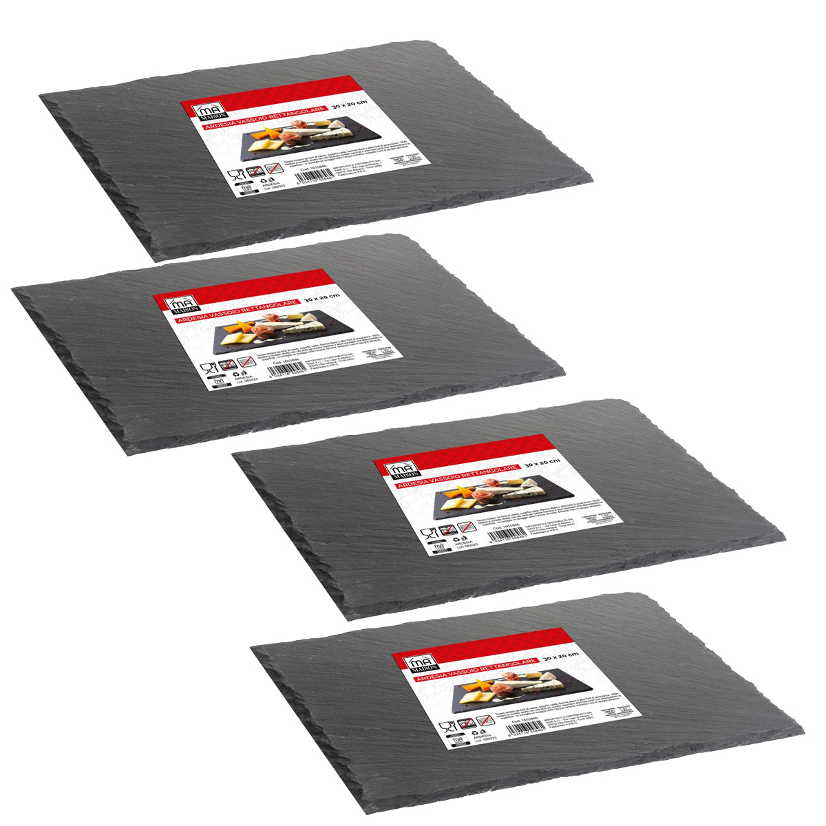 MAURY'S SET 4 VASSOI RETTANGOLARI IN ARDESIA 30 X 20 CM PER ANTIPASTI O DESSERT