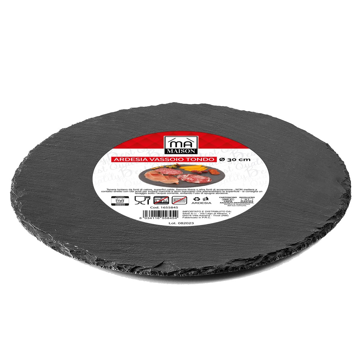 MAURY'S SET 4 VASSOI TONDI IN ARDESIA DIAMETRO 30 CM PER ANTIPASTI O DESSERT