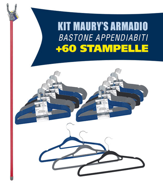 MAURY'S SET ASTA APPENDIABITI 100 CM + SET DI 60 GRUCCE VELVET ANTISCIVOLO IN COLORE ASSORTITO