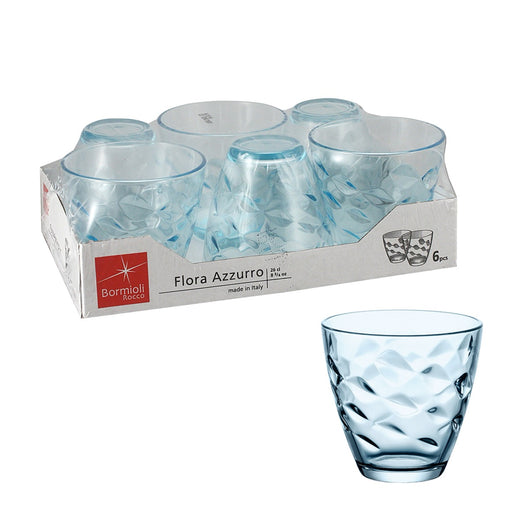 BORMIOLI FLORA SET DA 6 BICCHIERI PER ACQUA  DA 25 CL IN COLORE AZZURRO