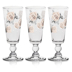 DARLING ROSE TRIS DI FLUTE DA 750 CC IN VETRO CON DECORO A ROSE