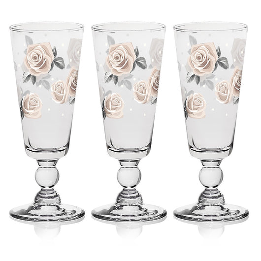 DARLING ROSE TRIS DI FLUTE DA 750 CC IN VETRO CON DECORO A ROSE