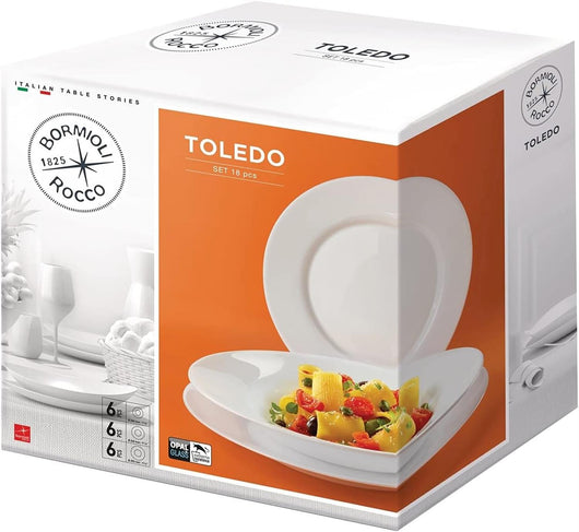 BORMIOLI TOLEDO SERVIZIO DI PIATTI PER TAVOLA IN CONFEZIONE DA 18 PEZZI