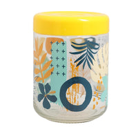 ALMA BARATTOLO DA CUCINA IN VETRO DA 800 CC CON TAPPO BLU E DESIGN FLOREALE