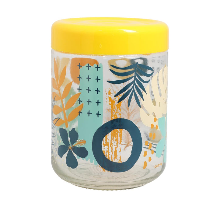 ALMA BARATTOLO DA CUCINA IN VETRO DA 800 CC CON TAPPO BLU E DESIGN FLOREALE