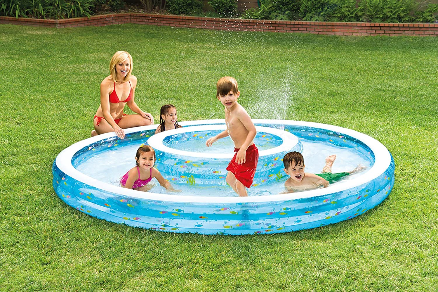 INTEX PISCINA DOPPIA PESCIOLINI 279X36 CM C.MAX 730+208 LT CON SPRUZZINO ETÀ 2+