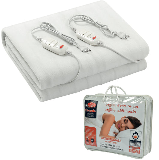 SCALDALETTO  ELETTRICO MATRIMONIALE 160X140 CM POTENZA 60 WATT 2 TELECOMANDI REMOVIBILI 2 LIVELLI DI RISCALDAMENTO LAVABILE IN LAVATRICE CAVO DI 2 METRI SISTEMA ANTI-SURRISCALDAMENTO